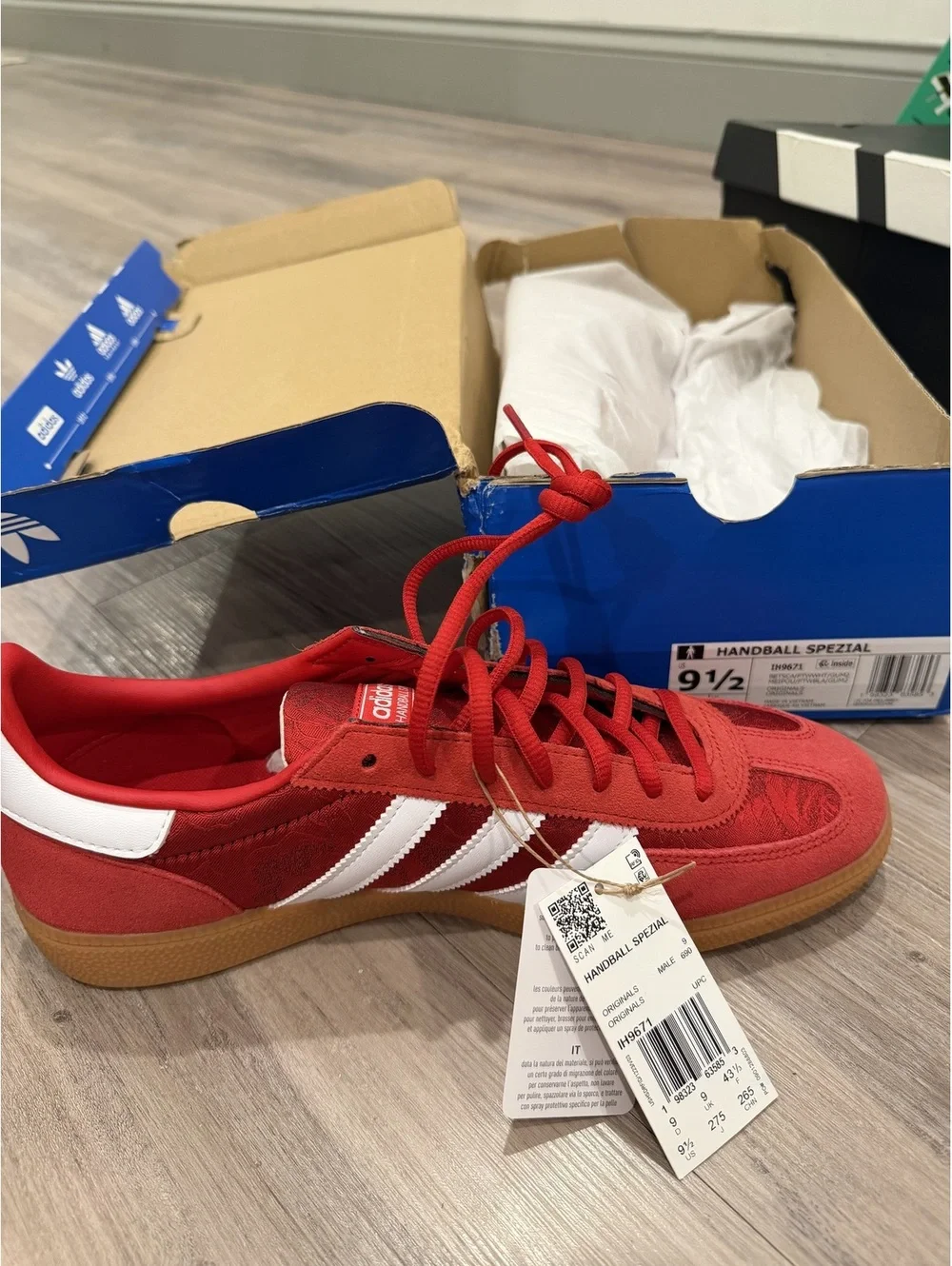Adidas Handball Spezial Red and White Sneakers Size 9.5